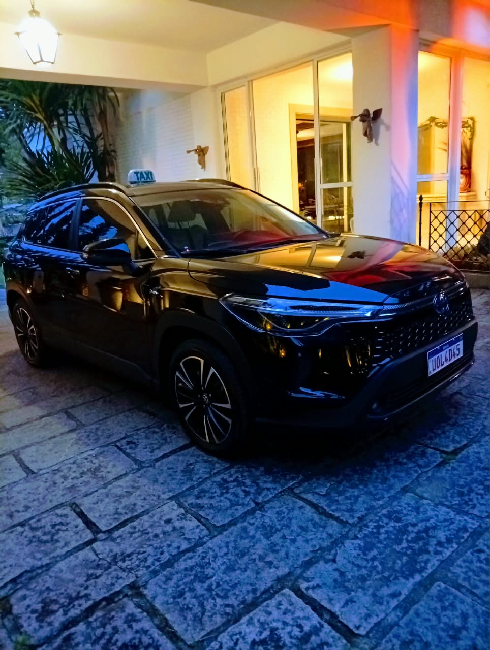 SUV executivo preto em frente a um resort